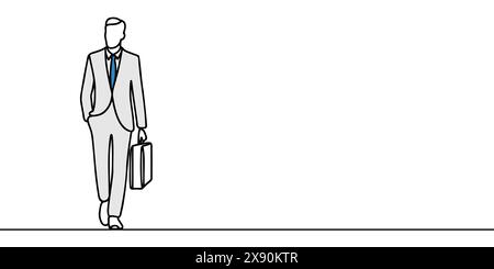 disegno continuo di un uomo d'affari che cammina in tuta. Illustrazione Vettoriale
