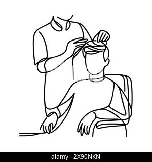 Linea continua che disegna i capelli tagliati al barbiere. Illustrazione Vettoriale