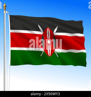 Kenya, bandiera nazionale ufficiale, paese africano, illustrazione vettoriale Illustrazione Vettoriale