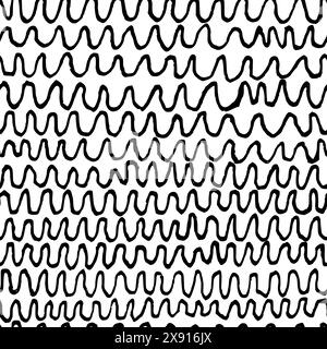 Forme d'onda disordinate Doodle Inky Line Art Vector Seamless Pattern Illustrazione Vettoriale