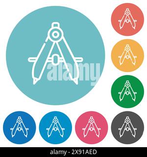 Il goniometro delinea icone bianche piatte su sfondi di colore rotondo Illustrazione Vettoriale