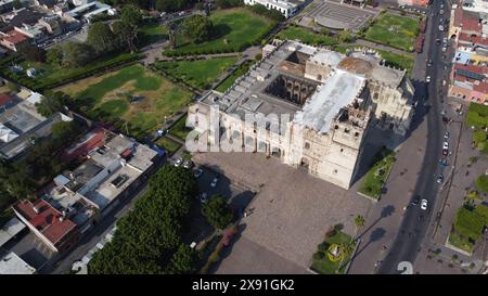 Yuriria, Messico, 26 maggio 2024: Veduta aerea dell'ex convento agostiniano. Foto Stock