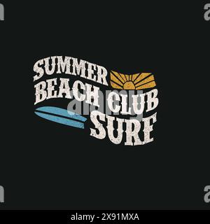 Poster grafico del tee con stampa tipografica del Summer Beach Club Surf Illustrazione Vettoriale