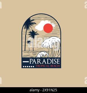 Paradise Tropical Beach Sunset Summer Beach, design grafico Illustrazione Vettoriale