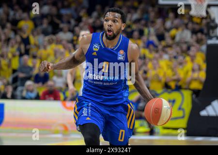 Berlino, Germania. 28 maggio 2024. GER, Berlin, Basketball, Alba Berlin vs Chemnitz Niners, BBL, Basketball, Uber Arena, 28.05. 2024, semifinali di playoff, Sterling Brown (Alba Berlin, 0), crediti: HMB Media/Alamy Live News Foto Stock