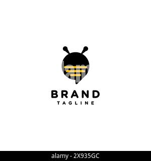 Modelli di logo esclusivi per i provider di rete rappresentati nelle icone dei messaggi con Bee Head. Design del logo con testo a forma di icona a forma di bolla. Illustrazione Vettoriale