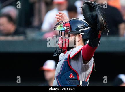 Baltimora, Stati Uniti. 28 maggio 2024. BALTIMORE, MD - MAGGIO 28: Il ricevitore dei Boston Red Sox Connor Wong (12) durante una partita della MLB tra i Baltimore Orioles e i Boston Red Sox, il 28 maggio 2024, all'Orioles Park a Camden Yards, a Baltimora, Maryland. (Foto di Tony Quinn/SipaUSA) credito: SIPA USA/Alamy Live News Foto Stock