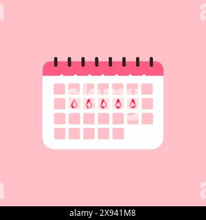 Calendario degli elementi carino per le giornate mestruali critiche. Elenco di controllo per il ciclo mestruale intensità. La donna punto segna il sangue. illus vettoriale Foto Stock