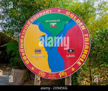 Pattaya, Thailandia - 6 gennaio 2020: Mappa del cosiddetto Triangolo d'Oro, dove si incontrano i confini di Thailandia, Laos e Myanmar. Foto Stock