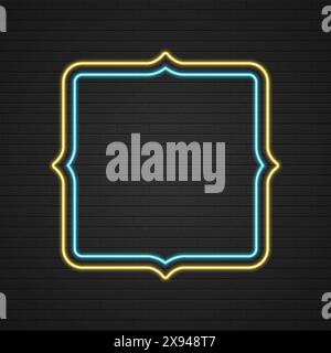 Design rétro Showtime Sign. Cornice luminosa per segnaletica al neon su sfondo a parete in mattoni. Illustrazione vettoriale stile pubblicità americana. Illustrazione Vettoriale