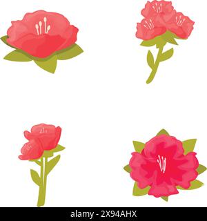 Collezione di quattro illustrazioni di fiori rossi stilizzati, perfetta per elementi di design digitali Illustrazione Vettoriale