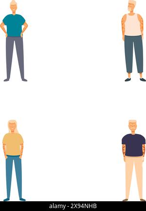 Collezione diversificata di personaggi senior in un set vettoriale di illustrazione di abbigliamento casual che rappresenta cittadini anziani positivi e felici sorridenti e fiduciosi in abiti e stili di vita diversi Illustrazione Vettoriale