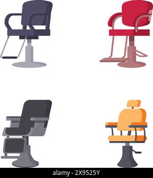 Collezione di quattro eleganti sedie da ufficio in diversi design e colori, isolate sul bianco Illustrazione Vettoriale