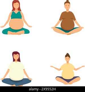 Illustrazione di madri calme in attesa in varie posizioni yoga che promuovono il benessere Illustrazione Vettoriale