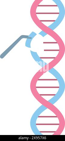 Grafica vettoriale di editing genetico simboleggiata da uno strumento che modifica una doppia elica del dna Illustrazione Vettoriale