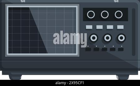 Illustrazione di un oscilloscopio vintage con design vettoriale che raffigura apparecchiature elettroniche di vecchio stampo per la misurazione del segnale e l'analisi delle forme d'onda in test di laboratorio e ricerca scientifica Illustrazione Vettoriale