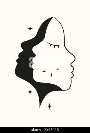 Donna semplice da sogno silhouette art. Illustrazione vettoriale 2d per logo, branding, salone di bellezza. Illustrazione Vettoriale