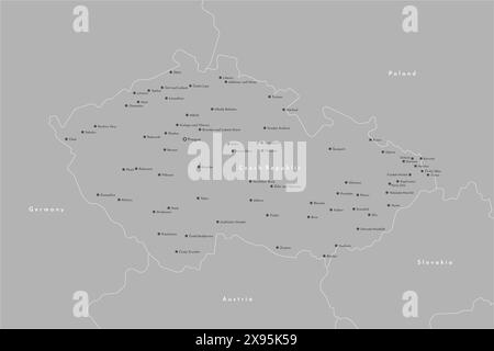 Illustrazione moderna vettoriale. Mappa semplificata della Repubblica Ceca. Confine con gli stati più vicini Austria, Germania e così via Nomi e punti di città Illustrazione Vettoriale