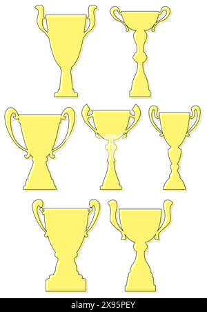 Set di sette campionati. Premio del campionato per il primo posto. Simbolo della vittoria. Illustrazione vettoriale. Illustrazione Vettoriale