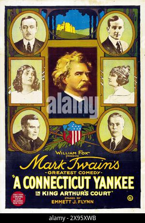 Mark Twain e' Uno yankee del Connecticut alla King Arthur's Court. Mark Twain - William Fox 1921 - poster cinematografico vintage Foto Stock