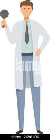 Illustrazione vettoriale di un allegro scienziato maschio in un camice da laboratorio che contiene una provetta per analisi Illustrazione Vettoriale