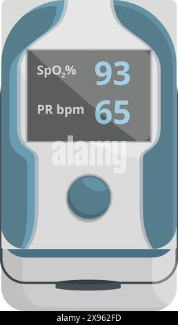 Immagine vettoriale di un pulsossimetro portatile che visualizza la saturazione dell'ossigeno nel sangue e la frequenza cardiaca Illustrazione Vettoriale