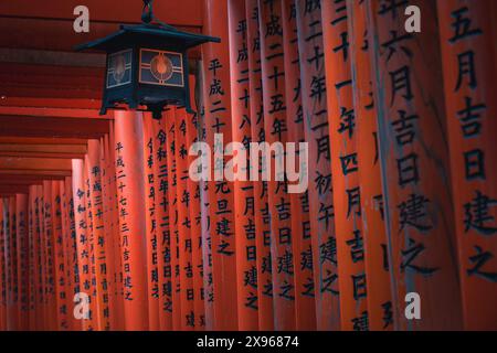 La porta rossa di Torii al santuario Fushimi Inari Taisha a Kyoto, Honshu, Giappone, Asia Foto Stock