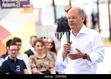 Il Cancelliere Olaf Scholz (SPD) partecipa al Festival della democrazia (Demokratiefest), Dialogforum, 29.5,24, Foto Stock