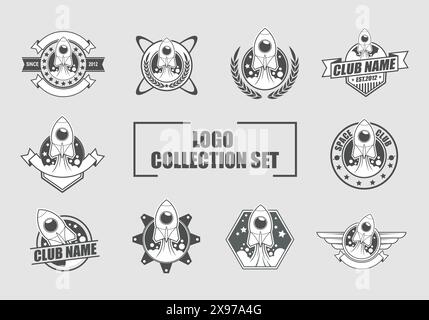 Set di logo vettoriali a tema Rocket: Perfetto per progetti di esplorazione spaziale, startup tecnologiche, progetti fantascientifici e materiali didattici Illustrazione Vettoriale