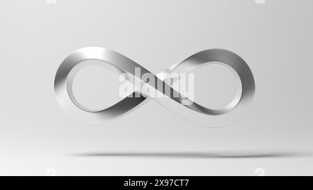 Simbolo dell'infinito. Cromo. Sfondo grigio. illustrazione 3d. Foto Stock