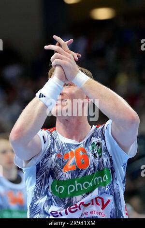 Wetzlar, Germania. 29 maggio 2024. Wetzlar, Germania, 29 maggio 2024: Jonathan Edvardsson ( 26 Hannover-Burgdorf ) durante la partita Liqui Moly Handball-Bundesliga tra HSG Wetzlar e TSV Hannover-Burgdorf alla Buderus-Arena di Wetzlar, GERMANIA. (Julia Kneissl/SPP) credito: SPP Sport Press Photo. /Alamy Live News Foto Stock