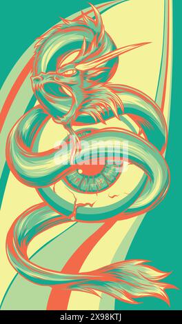 Illustrazione vettoriale del drago cinese intorno all'occhio Illustrazione Vettoriale