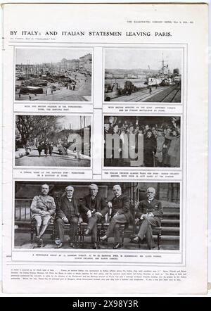 IL PROBLEMA DI FIUME E DEGLI STATISTI ITALIANI CHE LASCIANO PARIGI. ILLUSTRATED LONDON NEWS SABATO 3 MAGGIO 1919. Foto Stock