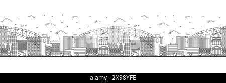 Motivo senza cuciture con profilo Little Rock, Arkansas City Skyline. Edifici moderni isolati su White. Illustrazione vettoriale. Little Rock USA. Illustrazione Vettoriale