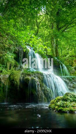 Splendida cascata di sorgente Dokuzak a Strandzha Mountain, Bulgaria. Montagna di Strandja, cascata nella foresta. Magnifico paesaggio vicino a Burgas Foto Stock