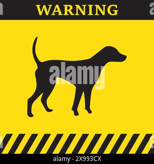 Simbolo di avvertenza su sfondo giallo con la silhouette di un cane Illustrazione Vettoriale