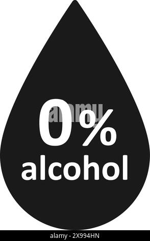 Icona senza alcol. Non contengono il simbolo dell'alcol. Tag zero per cento. Rilascia simbolo. Prodotto cosmetico per la salute. icona 0 percento. Elemento infografico del design Illustrazione Vettoriale