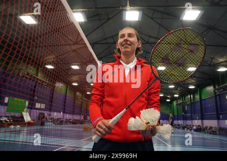 Kirsty Gilmour del team GB durante l'annuncio del team GB Paris 2024 Badminton al Sir Craig Reedie Badminton Centre di Glasgow, Scozia. Data foto: Mercoledì 15 maggio 2024. Foto Stock
