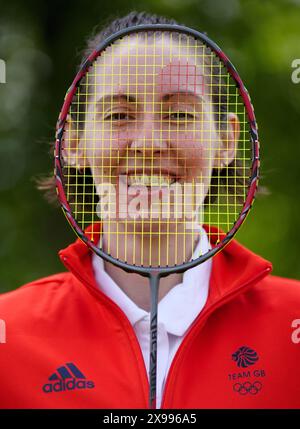 Kirsty Gilmour del team GB durante l'annuncio del team GB Paris 2024 Badminton al Sir Craig Reedie Badminton Centre di Glasgow, Scozia. Data foto: Mercoledì 15 maggio 2024. Foto Stock