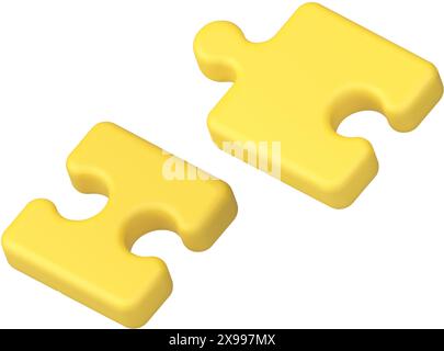 Puzzle a parte seghetto alternativo giallo separazione dei dettagli connessione incompleta icona 3d illustrazione vettoriale realistica. Risoluzione dei problemi collaborazione lavoro di squadra c Illustrazione Vettoriale