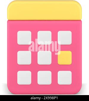 Calendario con data marcatore appuntamento importante per l'evento del fine settimana festivo icona 3d illustrazione vettoriale realistica. Pianificazione aziendale settimanale mensile Illustrazione Vettoriale