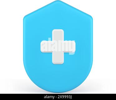 Protezione della salute schermo incrociato soccorso soccorso soccorso soccorso soccorso pronto soccorso icona 3d realistica illustrazione vettoriale. Sanità medicina ospedaliera prevenire Illustrazione Vettoriale