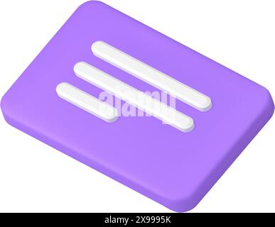 Messaggio di testo chat finestra di dialogo pagina Web vuota rettangolo isometrico viola icona 3d realistica illustrazione vettoriale. Bubbl rettangolare ciberspazio di comunicazione Illustrazione Vettoriale