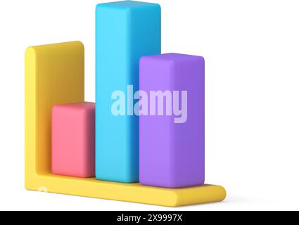 Schema di report con diagramma a barre di analisi aziendale per la visualizzazione dei report icona isometrica 3d illustrazione vettoriale realistica. Grafico statistico finanziario Illustrazione Vettoriale