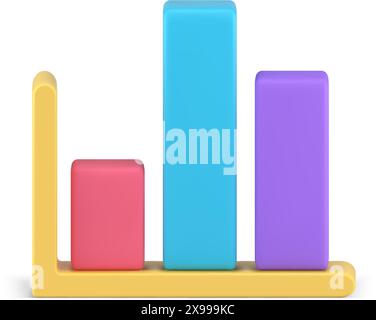 Diagramma a barre dinamico elemento informativo aziendale statistico icona 3d illustrazione vettoriale realistica. Grafico grafico analisi dati rapporto informazioni indice Illustrazione Vettoriale
