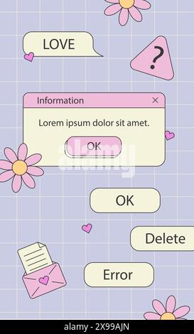 Carino nostalgico 90s retro vaporwave post. Illustrazione Vettoriale