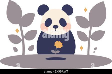 Animal Friend's Gardening, carino illustrazione vettoriale in stile cartone animato (panda) Illustrazione Vettoriale