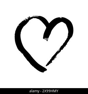 Cuori di pennello disegnati a mano. Cuori di doodle neri grunge su sfondo bianco. Simbolo d'amore romantico. Illustrazione vettoriale. Illustrazione Vettoriale