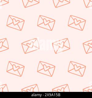 Busta con cuori lettere d'amore motivo senza cuciture Illustrazione Vettoriale
