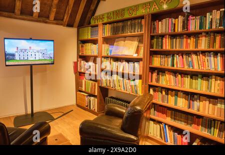 La storia del re di Hay nel castello di Hay, Hay-on-Wye, Powys, Galles Foto Stock